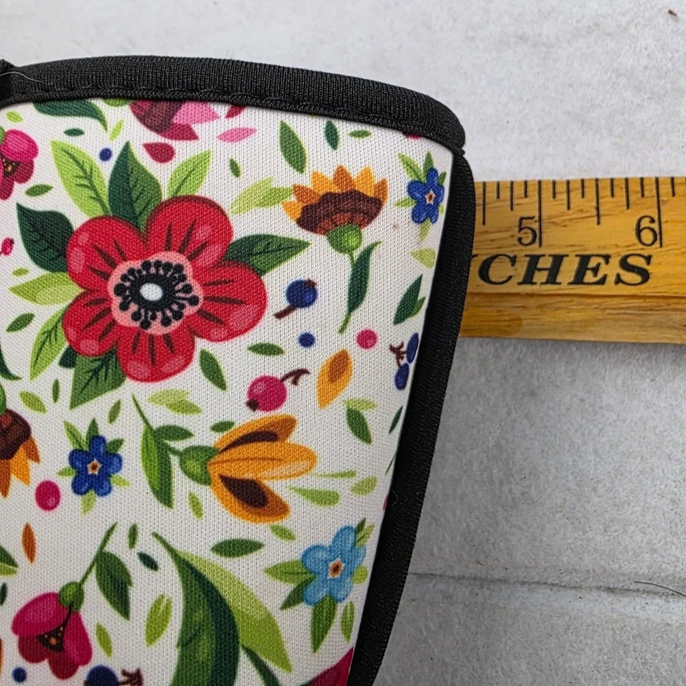 Floral Neoprene Insulated Drink Sleeve Can Cooler Multicolor Botanical Pattern